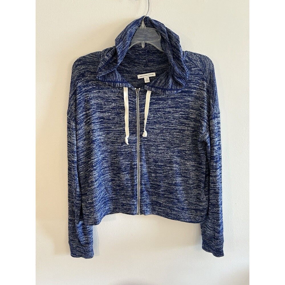 American Eagle Cropped Zip Hoodie Lightweight Women’s Heather Blue Size S